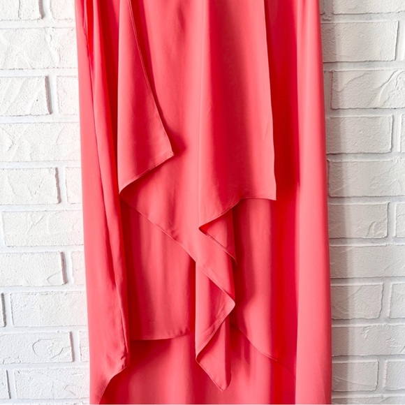BCBGMaxAzria TARA sleeveless cascading coral chiffon high low shift dress M - Picture 9 of 10